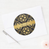 Sticker Rond Merci Floral Lily d'or noir (Enveloppe)