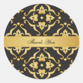 Sticker Rond Merci Floral Lily d'or noir (Devant)