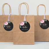 Sticker Rond Merci floral noir rose eucalyptus