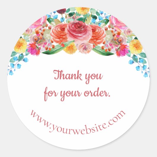 Sticker Rond Merci Floral Pour Votre Commande (Devant)