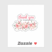 Sticker rond Merci floral rose (Feuille)