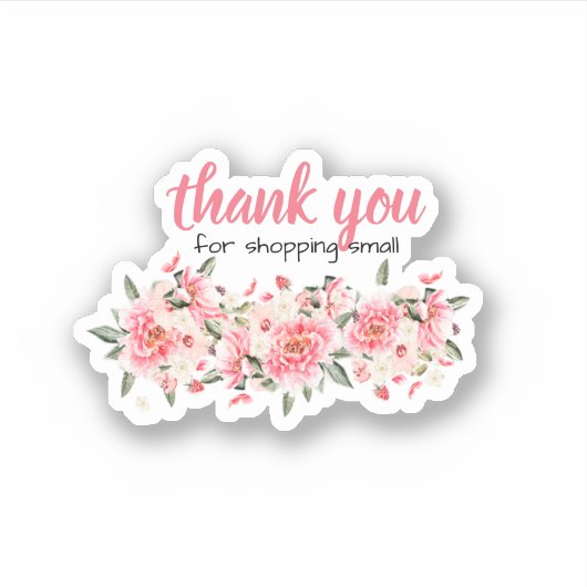Sticker rond Merci floral rose (Devant)
