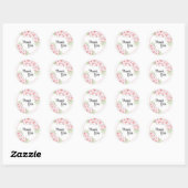 Sticker Rond Merci floral rose (Feuille)