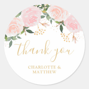 Sticker Rond Merci Floral Rose Or Favoriser