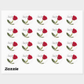 Sticker Rond Merci Floral Rose Rouge Noir & Blanc (Feuille)