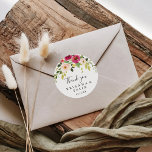 Sticker Rond Merci Floral Rose Vert Mariage Favoriser<br><div class="desc">Cet autocollant vert rose floral merci mariage faveur classique rond collant est parfait pour un mariage simple. Le design présente des peintures à la main de magnifiques pivoines roses, rousses et jaunes avec feuillage vert. Faites de l'autocollant votre propre étiquette en incluant vos noms, l'événement (s'il y a lieu) et...</div>