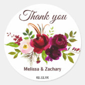 Sticker Rond Merci floral simple Bourgogne Favoriser (Devant)