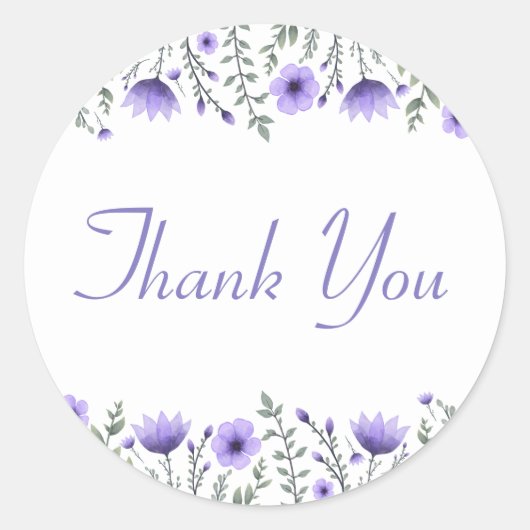 Sticker Rond Merci floral violet Fleurs Mariage (Devant)