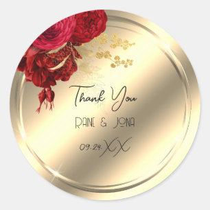 Sticker Rond Merci Flower Heart Bridal Sweet16th Gold Rose