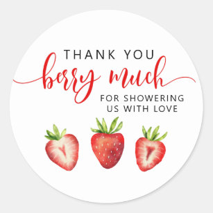 Sticker Rond Merci fraise Berry Beaucoup de Baby shower Favoris