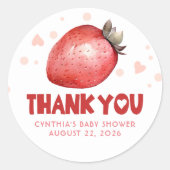 Sticker Rond Merci fraise et coeur rose (Devant)