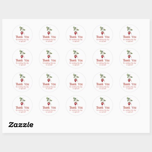 Sticker Rond Merci Fraise Faveur (Feuille)