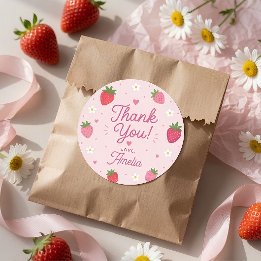 Sticker Rond Merci Fraise Sucrée