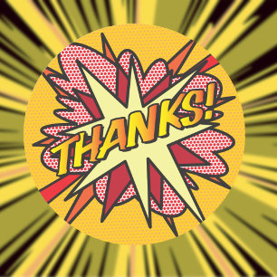 Sticker Rond MERCI Fun Modern Comic Book Merci