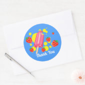 Sticker Rond Merci Fun Pink Popsicle et fraises (Enveloppe)