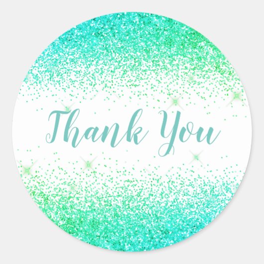 Sticker Rond Merci Glam Parties scintillant verte Élégant Scrip (Devant)