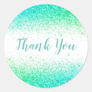 Sticker Rond Merci Glam Parties scintillant verte Élégant Scrip