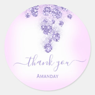 Sticker Rond Merci Glitter Mariage Douzième Rose Violet
