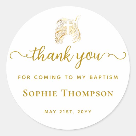 Sticker Rond Merci Gold Dove moderne  de croix blanche (Devant)