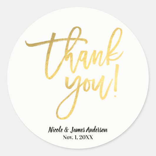Sticker Rond MERCI Gold Foil Script moderne Mariage Faveur (Devant)