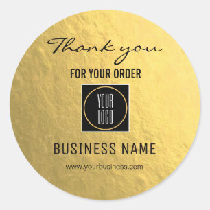 Sticker Rond Merci Gold Noir Ajouter LOGO Entreprise