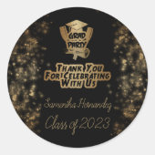 Sticker Rond Merci Gold Parties scintillant et Black Graduation (Devant)