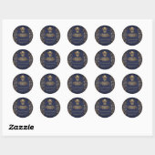 Sticker Rond Merci Gold Parties scintillant Marine Blue Graduat (Feuille)
