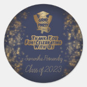 Sticker Rond Merci Gold Parties scintillant Marine Blue Graduat (Devant)