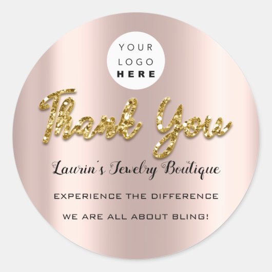 Sticker Rond Merci Gold Script Name Online Shop Web Logo (Devant)