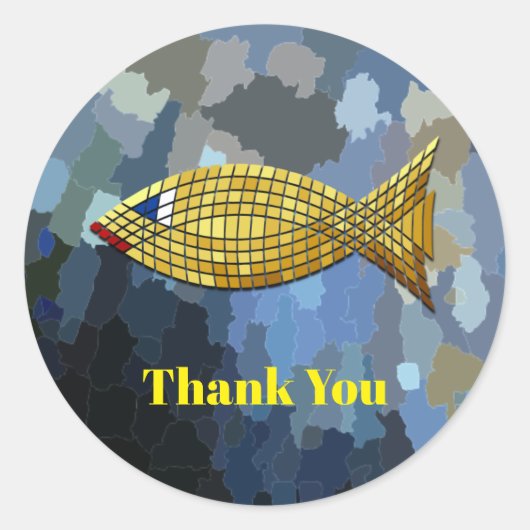 Sticker Rond Merci, Golden Fish Design, (Devant)