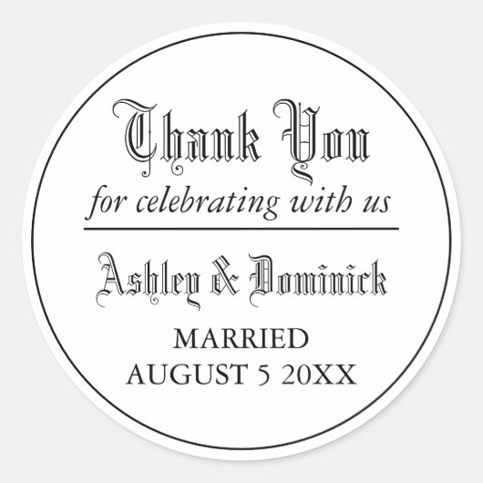 Sticker Rond Merci gothique Faveur mariage (Devant)