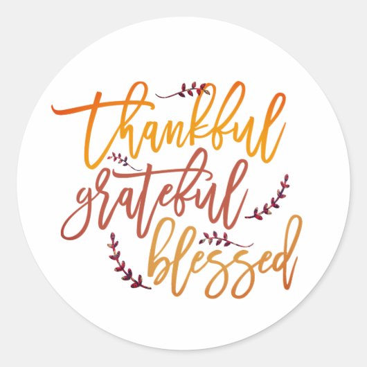 Sticker Rond Merci Grateful Blessé Thanksgiving Script (Devant)