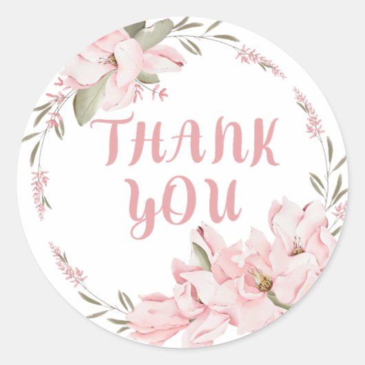 Sticker Rond Merci - Gratitude - Fleurs Roses (Devant)