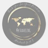 Sticker Rond Merci Gray Gold World Map Globe Voyager (Devant)