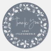 Sticker Rond Merci gris bleu Noël Holly Wreath (Devant)