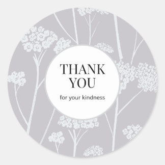 Sticker Rond Merci gris fumé à fleur monochrome