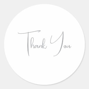 Sticker Rond Merci gris manuscrit classique blanc chic
