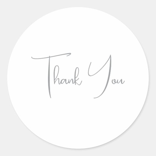 Sticker Rond Merci gris manuscrit classique blanc chic (Devant)