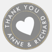 Sticker Rond MERCI gris mariage faveur (Devant)