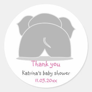 Sticker Rond Merci gris mignon de baby shower de rose