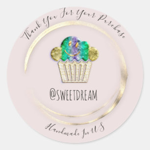 Sticker Rond Merci Gris Or Muffin Sucré Boutique alimentaire ro