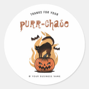 Sticker Rond merci halloween éffrayant automne chat pun