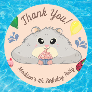 Sticker Rond Merci Hamster Anniversaire Pool Party