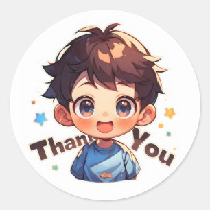 Sticker Rond Merci Happy Anime Boy