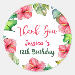Sticker Rond Merci hawaïen tropical Anniversaire
