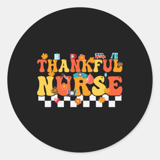 Sticker Rond Merci infirmière rétro Super Thanksgiving Fall RN  (Devant)