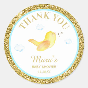 Sticker Rond Merci jaune de baby shower de parties