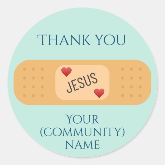Sticker Rond Merci Jésus guérisseur patch Bouton turquoise (Devant)