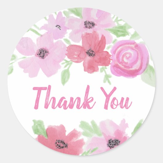 Sticker Rond Merci Jolie aquarelle rose Floral B (Devant)