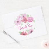 Sticker Rond Merci Jolie aquarelle rose Floral B (Enveloppe)